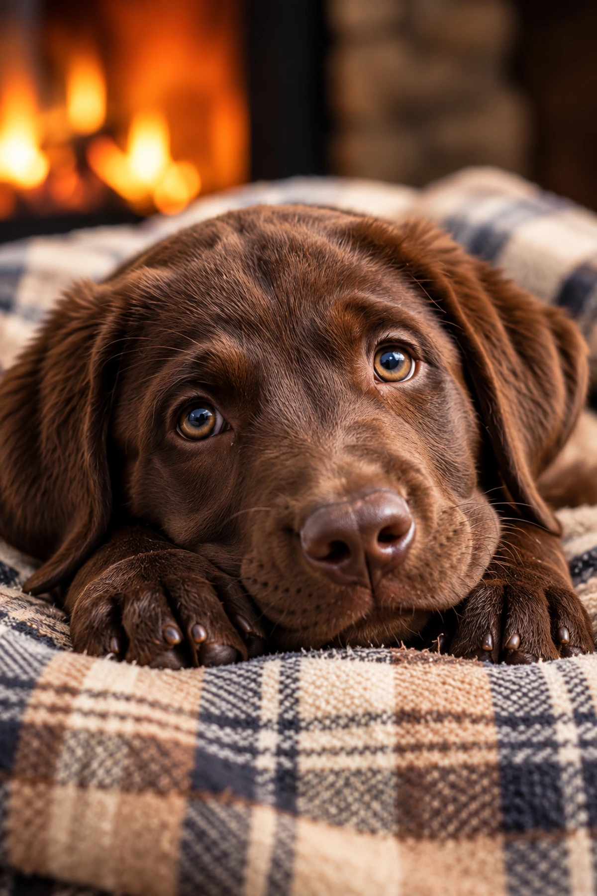 Dog relaxing on a cozy blanket at home