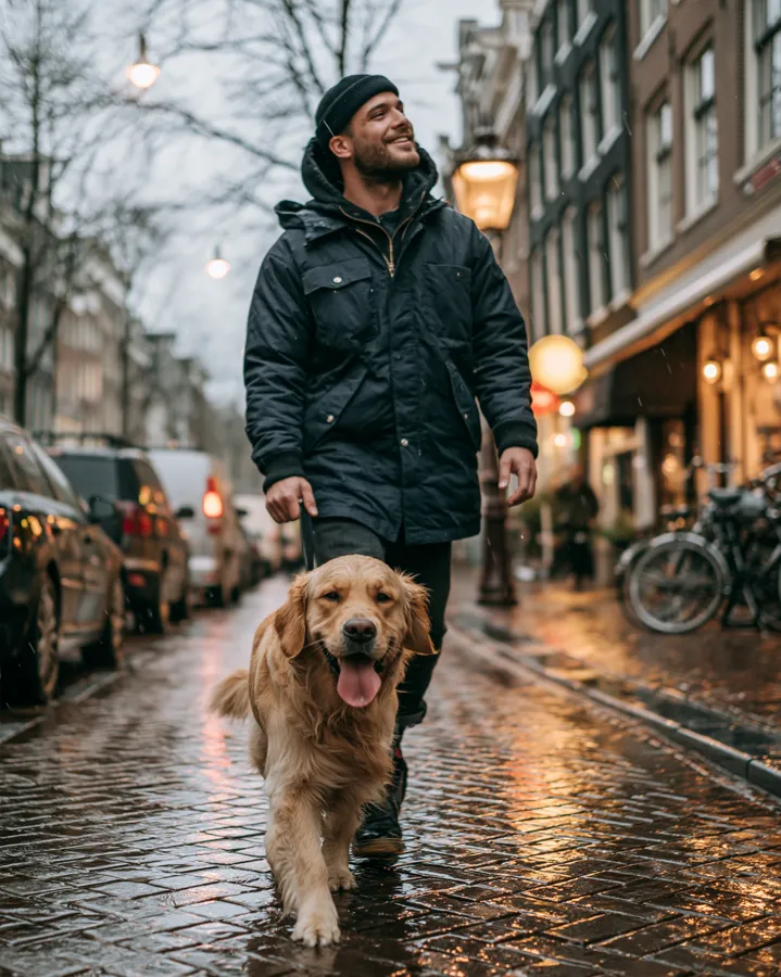Dog on a regular walk with its owner